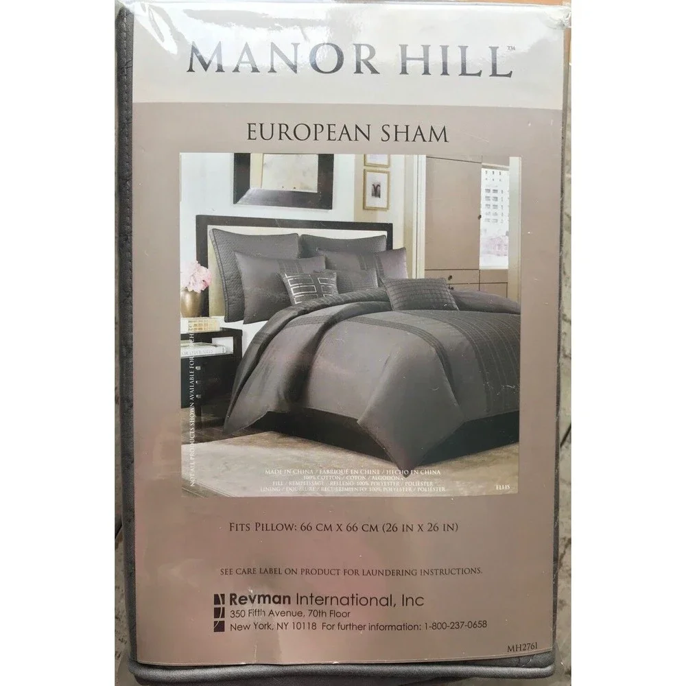 New Manor Hill Ellis Charcoal  Euro Pillow Case 26x 26 Sham  Cotton